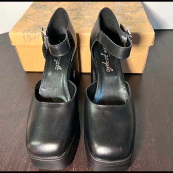 Free People Gwen Mary Jane Leather Platform Heels Shoes Black Size US 8/EU 38.5 - Picture 8 of 16